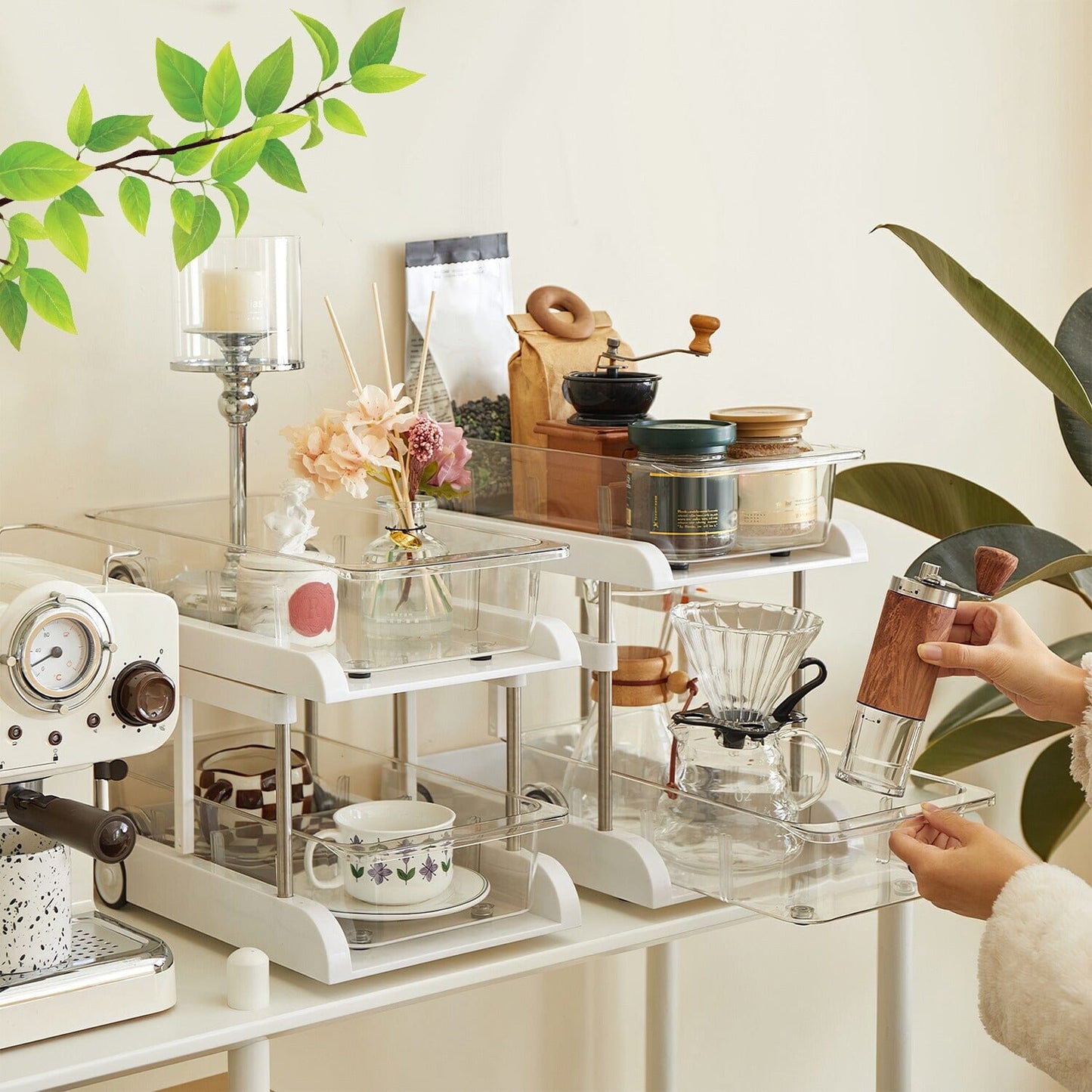 Skorter | 2-layer Height Adjustable Under Sink Organizer with Flexible Wheels 2 Clear Bins