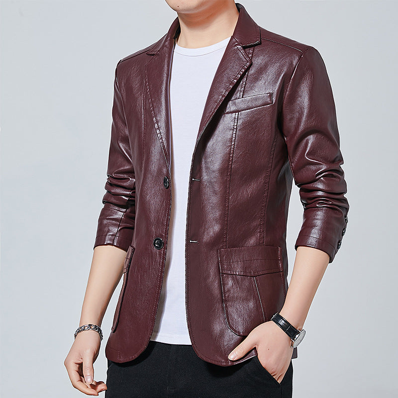 Men's fashionable faux leather jacket with practical cut and stylish details Skorter