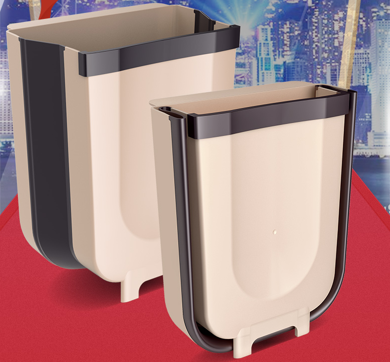 Skorter | Foldable Kitchen Cabinet Door Hanging Trash Bin, with Garbage Bag Fixing Strap and Strong Load-bearing Capacity, for Kitchen, Bathroom, Car and More