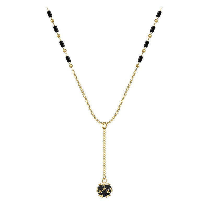 Skorter | Gothic Vibe Black Beaded Chain Necklace With Long Drop Ball Charm
