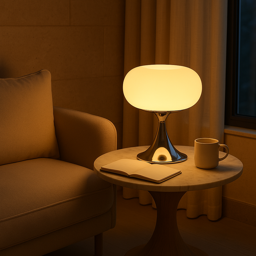 Skorter | RetroGlow Table Lamp – Bauhaus Style Glass & Iron Lamp with Warm Light | E27 | 90–260V