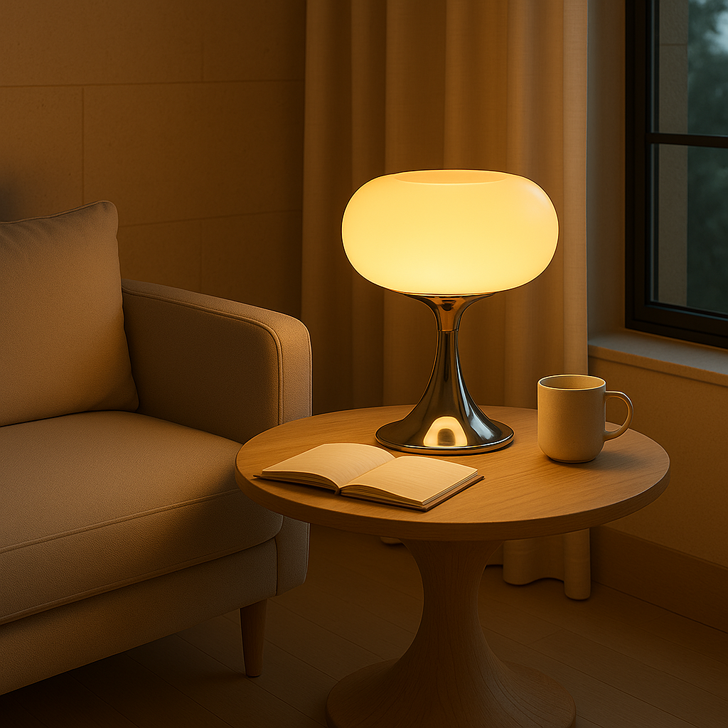 Skorter | RetroGlow Table Lamp – Bauhaus Style Glass & Iron Lamp with Warm Light | E27 | 90–260V