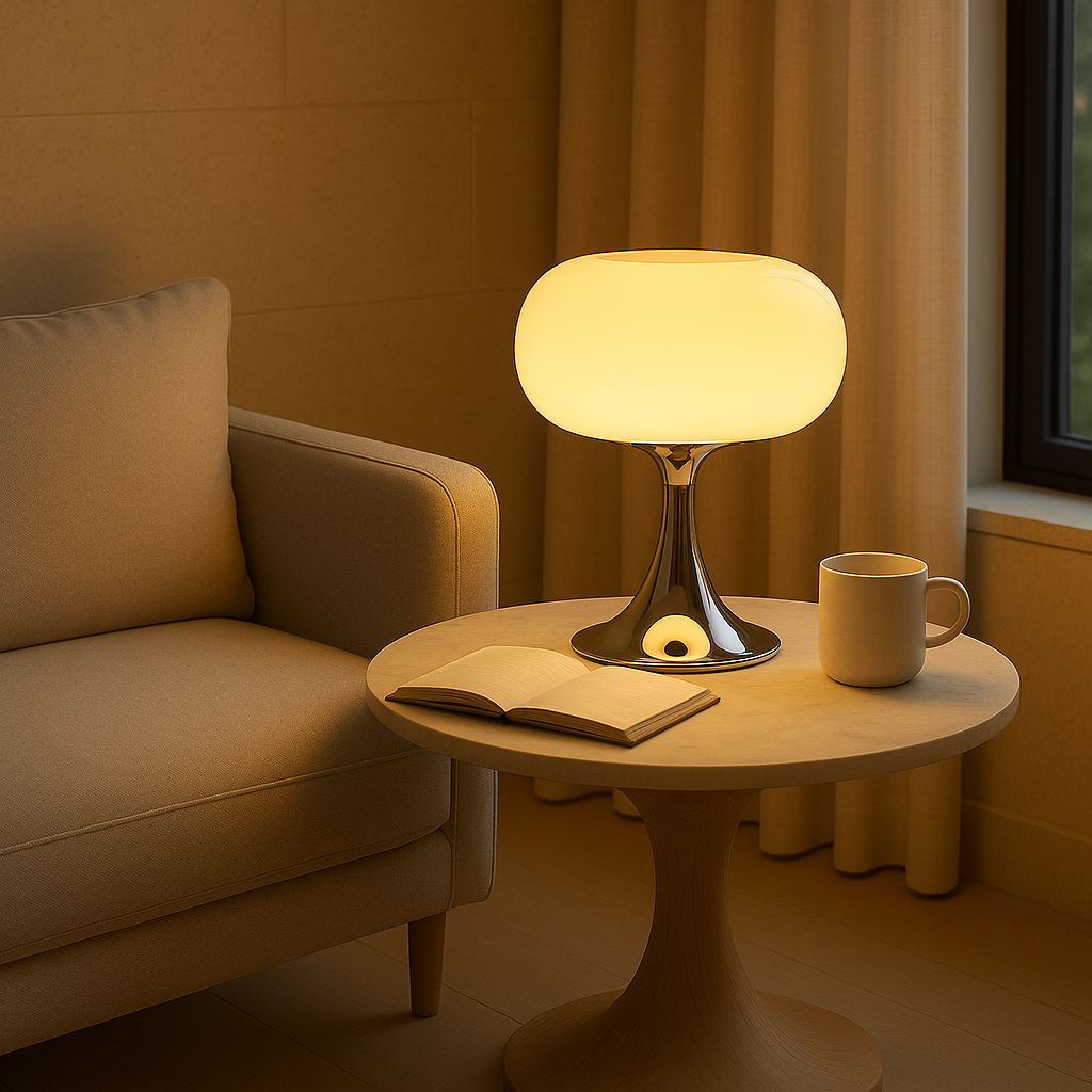 Skorter | RetroGlow Table Lamp – Bauhaus Style Glass & Iron Lamp with Warm Light | E27 | 90–260V