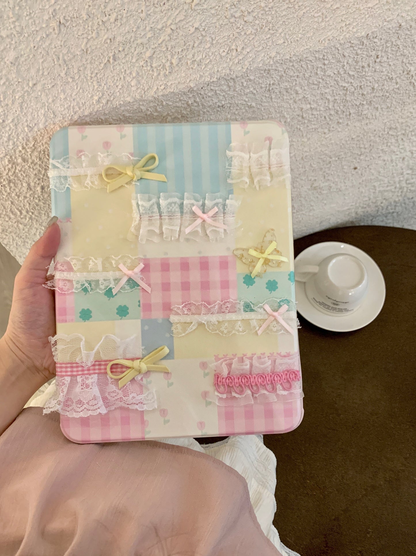 Skorter | Pastel Patchwork Lace iPad Case – Sweet Bows, Stand Case