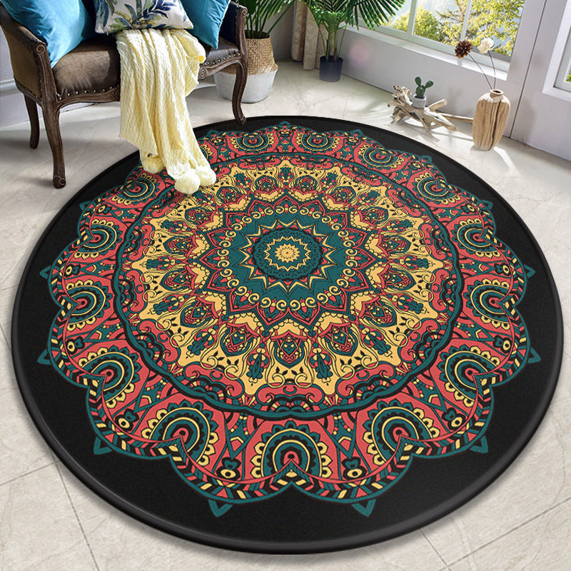 Skorter | Colorful Mandala Carpet Polyester Turkish Indoor Carpet Non-Slip Back Machine Washable Pet-Friendly Rug for Seating Area