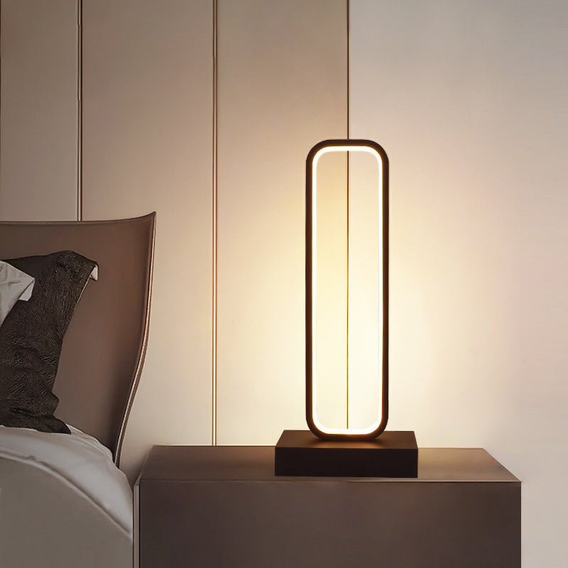 Skorter | SimpleLED - Black Metal Nightstand Lamp with Rounded Rectangular Shape