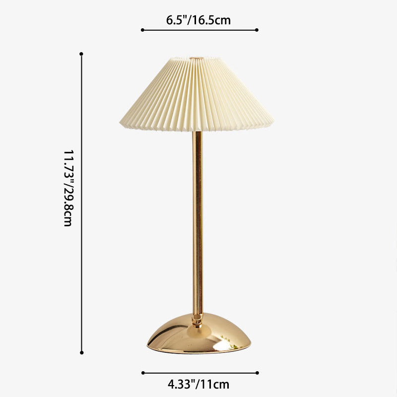 Skorter | Contemporary Scandinavian rechargeable iron fabric cone pleated LED table lamp for bedside