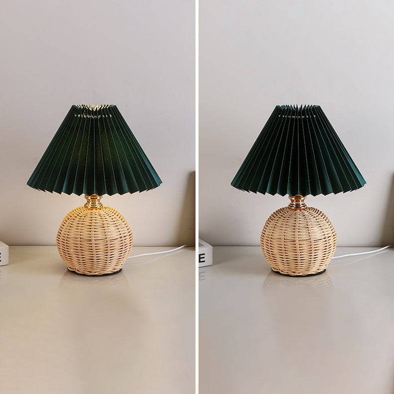 Skorter | RattaLume Nordic LED Table Lamp | Woven Rattan & Foldable Fabric Shade | Mood Light | Decor for the Bedroom