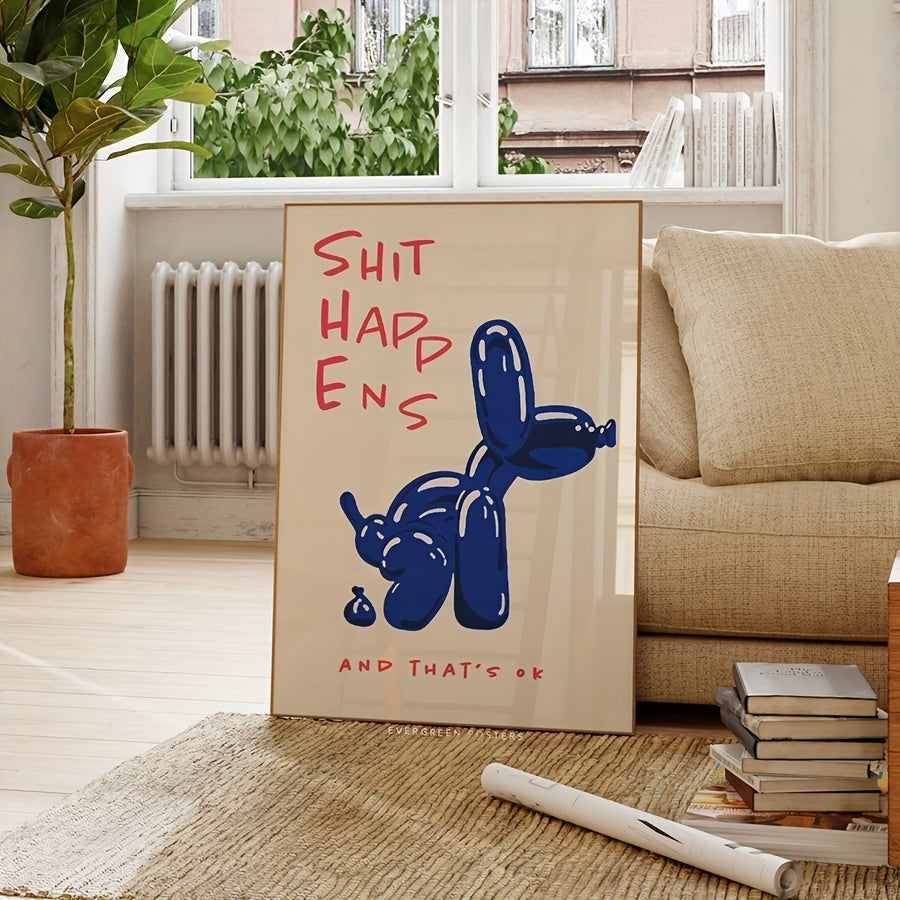 Skorter | 1 Piece Frame-free Modern Canvas Poster - Inspirational Blue & Red Typography, Balloon Dog Print Wall Decoration