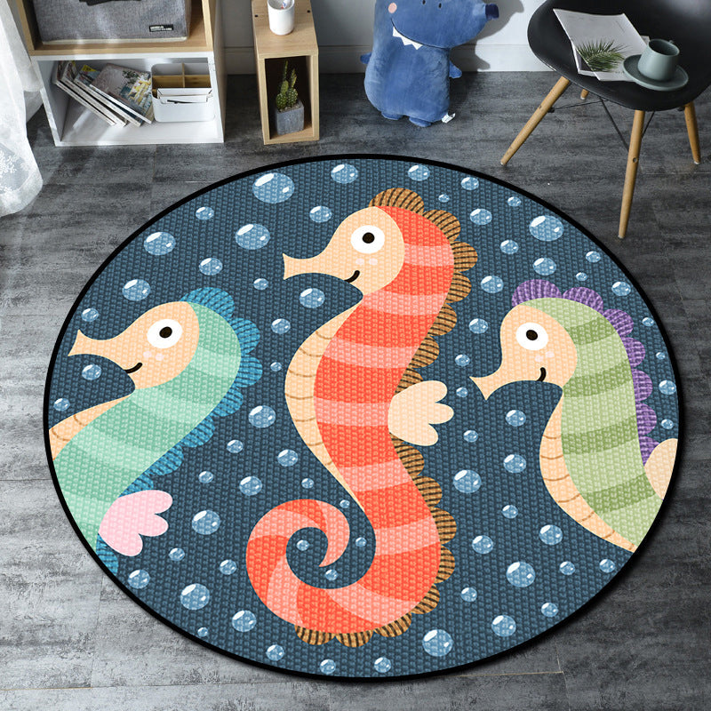 Skorter | Cartoon Kids' Room Rug Multicolored Sea Creatures Rug Synthetic Non-Slip Stain Resistant Washable Rug