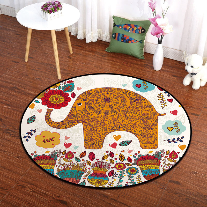 Skorter | Colorful Animal Painting Print Rug Multi-Colored Cartoon Rug Synthetic Washable Non-Slip Stain-Resistant Rug for Nursery