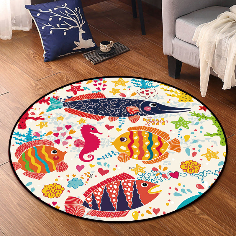 Skorter | Cartoon Kids Room Rug Multicolored Polypropylene Rug Pet Friendly Non-Slip Washable Rug