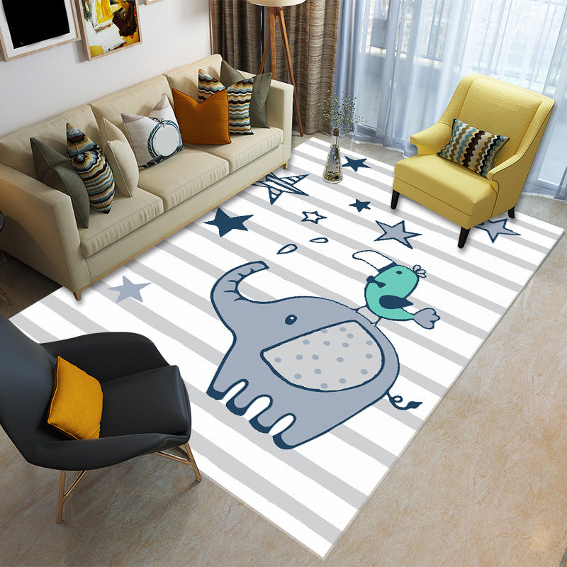Skorter | Childly Multicolored Cartoon Rug Polypropylene Animal Print Rug Non-Slip Stain Resistant Pet Friendly Rug for the Children’s Room