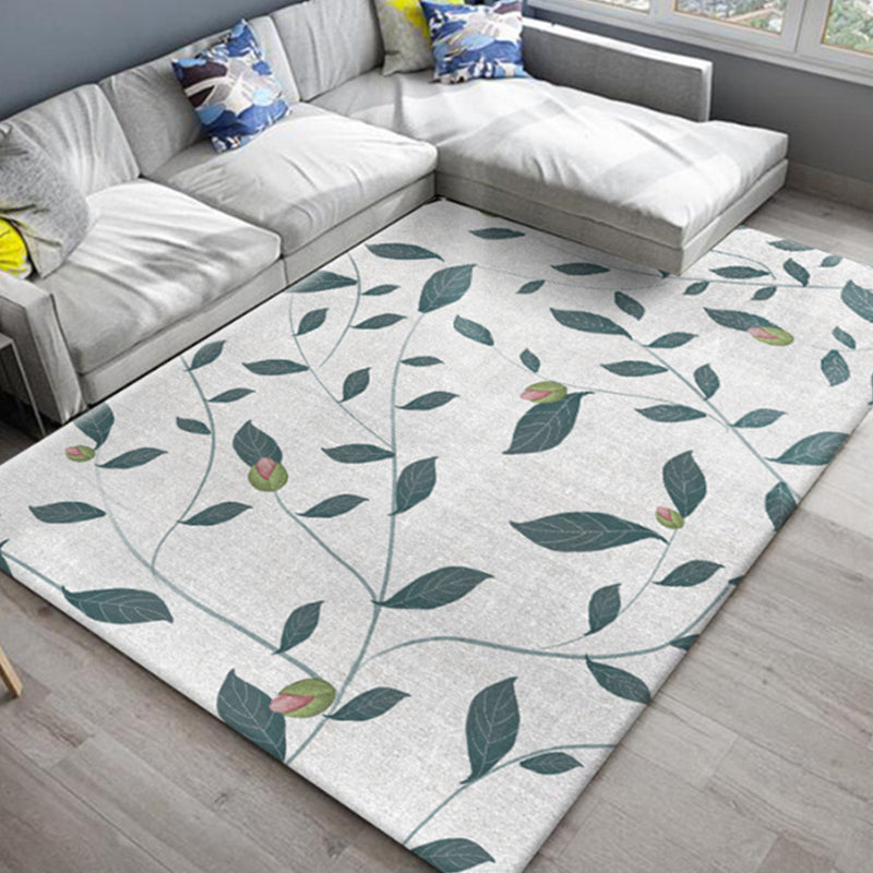 Skorter | Chic Oriental Rug Polyester Flower Botanical Rug Non-slip Machine Washable Pet-friendly Carpet for Living Room
