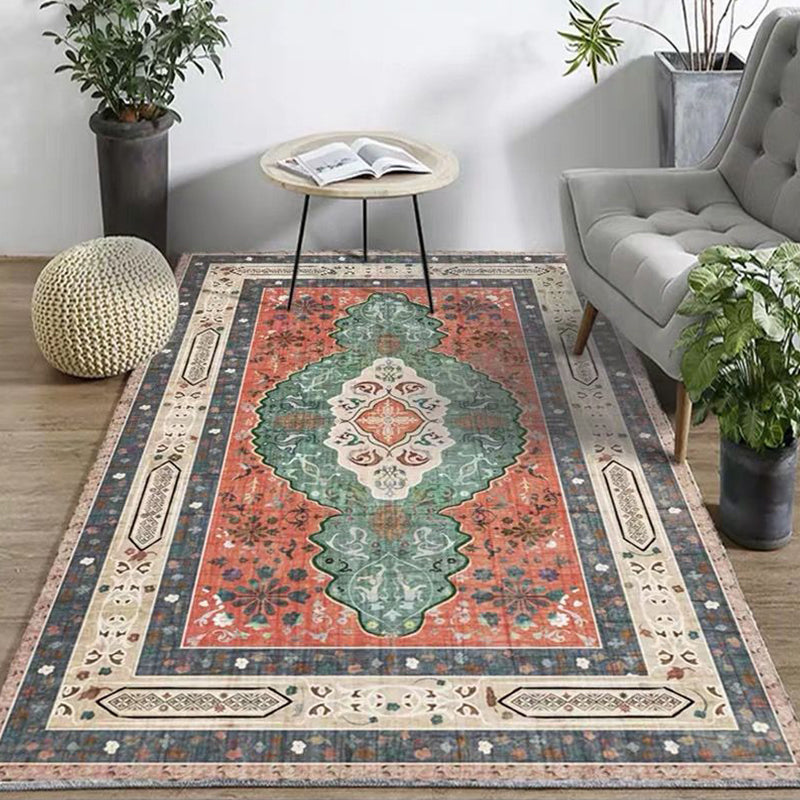 Skorter | Exotic antique carpet multicolored geometric print rug non-slip back pet-friendly machine washable rug for large room