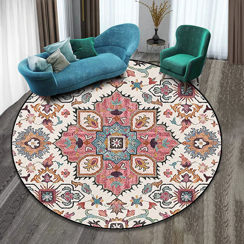 Skorter | Colorfully patterned folk art printed carpet polyester Moroccan carpet with non-slip backing pet-friendly machine washable carpet for guest room