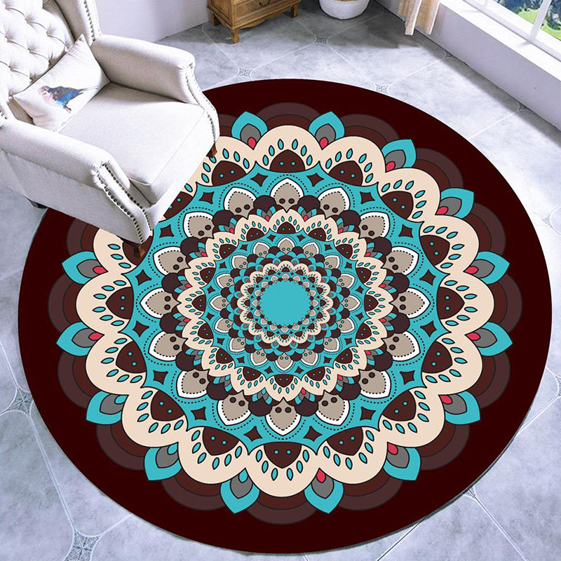 Skorter | Beautiful mandala patterned rug Multicolored Moroccan area rug Polyester pet friendly stain resistant non-slip backing rug for tea room