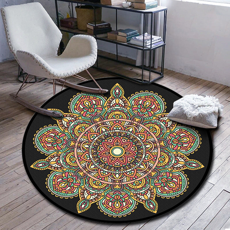 Skorter | Folks Multicolor Mandala Rug Synthetic Moroccan Rug Machine Washable Non-Slip Pet Friendly Living Room Rug