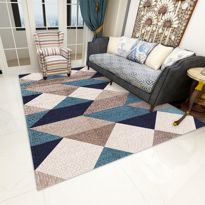 Skorter | Contemporary Area Rug Multi-colored Geo Printed Carpet Synthetic Non-slip Machine Washable Rug