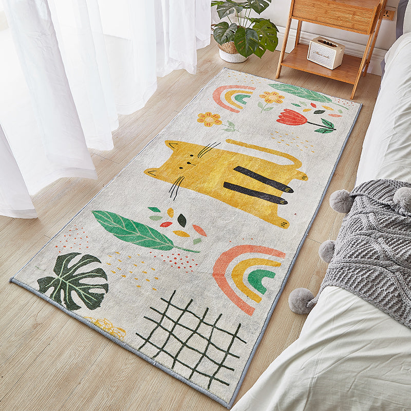 Skorter | Beautiful calming rug Multicolored cartoon animal print indoor rug non-slip machine washable rug for the children's room