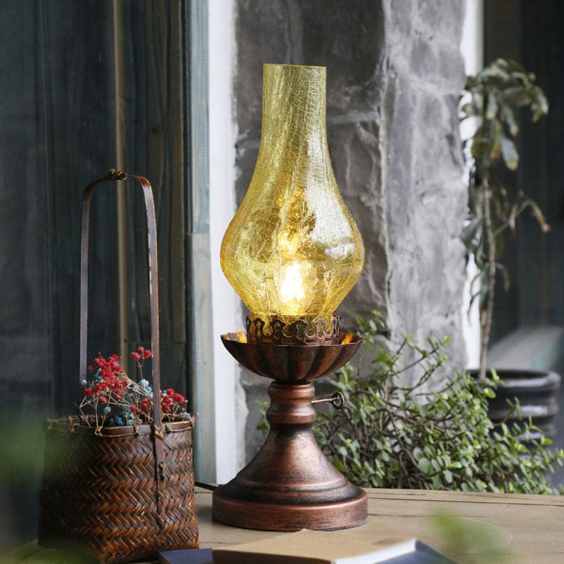 Skorter | GlowThijs - Retro Nightstand Lamp with Craykle Glass Shade