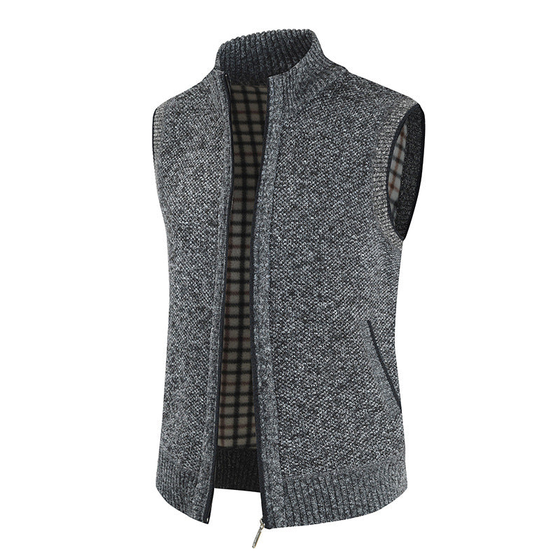 Men's stylish knit vest with stand-up collar and full-length zipper Skorter