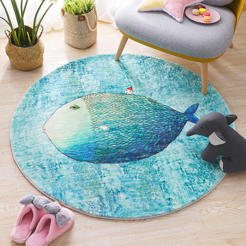 Skorter | Beautiful Children's Room Rug Blue Cartoon Printed Indoor Rug Lambswool Non-Slip Backing Stain Resistant Area Rug