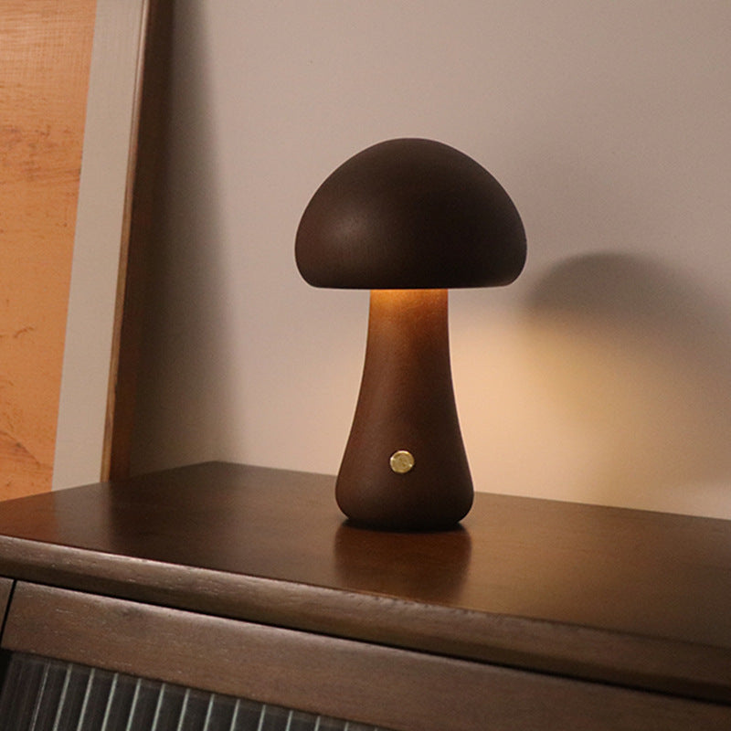 Skorter | LumoNight Wooden Mushroom Night Light – LED Bedside Lamp with Touch Control