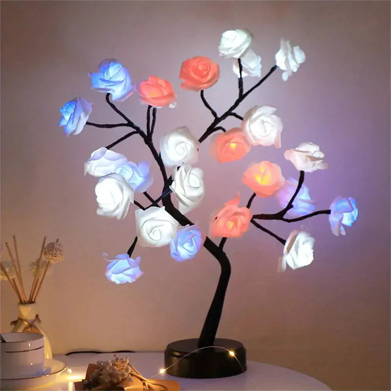 Skorter | 24 LED RGB 16 Colors Rose Wood Night Light Battery And USB Plug Operated Rose Flower Fairy Light Remote Control