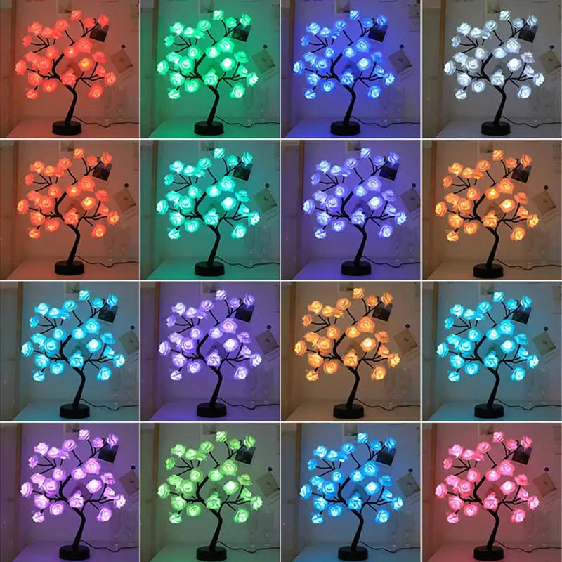 Skorter | 24 LED RGB 16 Colors Rose Wood Night Light Battery And USB Plug Operated Rose Flower Fairy Light Remote Control