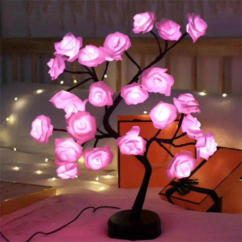Skorter | 24 LED RGB 16 Colors Rose Wood Night Light Battery And USB Plug Operated Rose Flower Fairy Light Remote Control