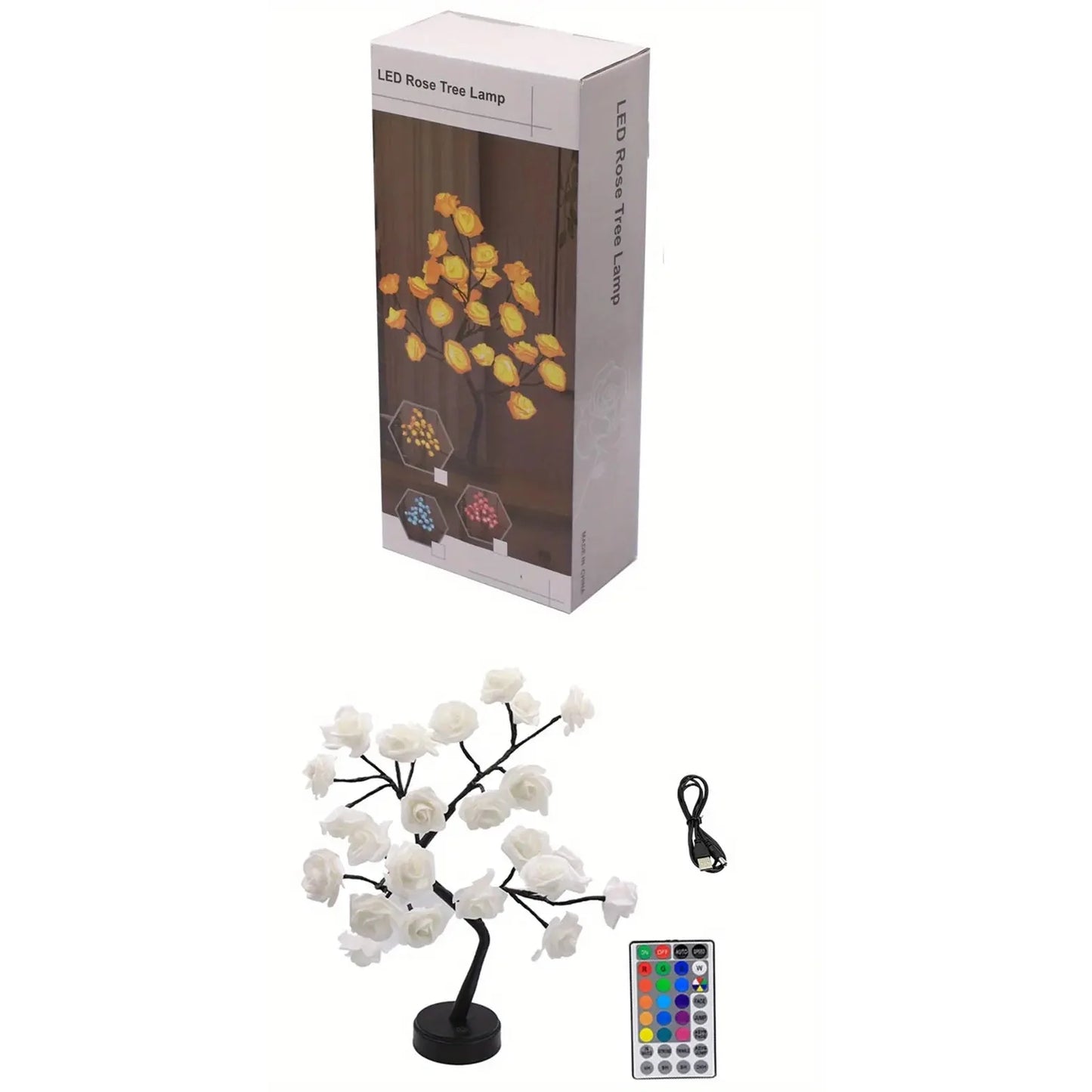 Skorter | 24 LED RGB 16 Colors Rose Wood Night Light Battery And USB Plug Operated Rose Flower Fairy Light Remote Control
