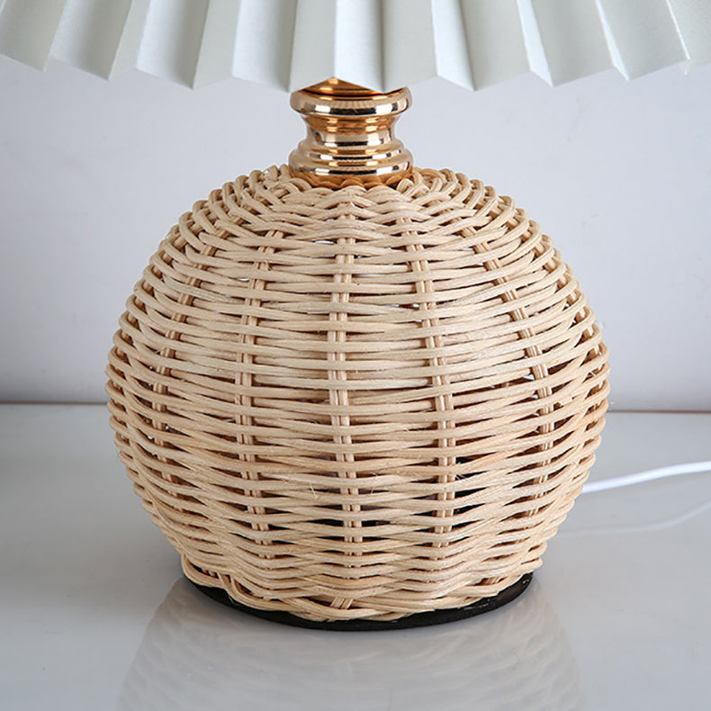 Skorter | RattaLume Nordic LED Table Lamp | Woven Rattan & Foldable Fabric Shade | Mood Light | Decor for the Bedroom