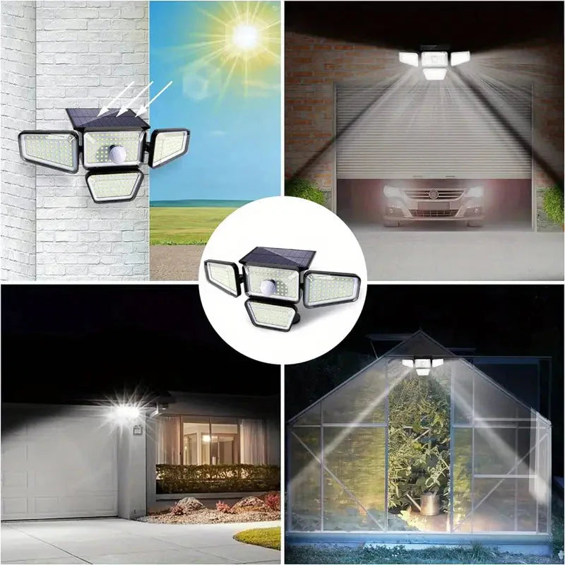 Skorter | 270 LED Wall Light with Motion Sensor - 4-Head Lamp, 3 Light Modes, Wide Angle Safety Wireless Flood Light