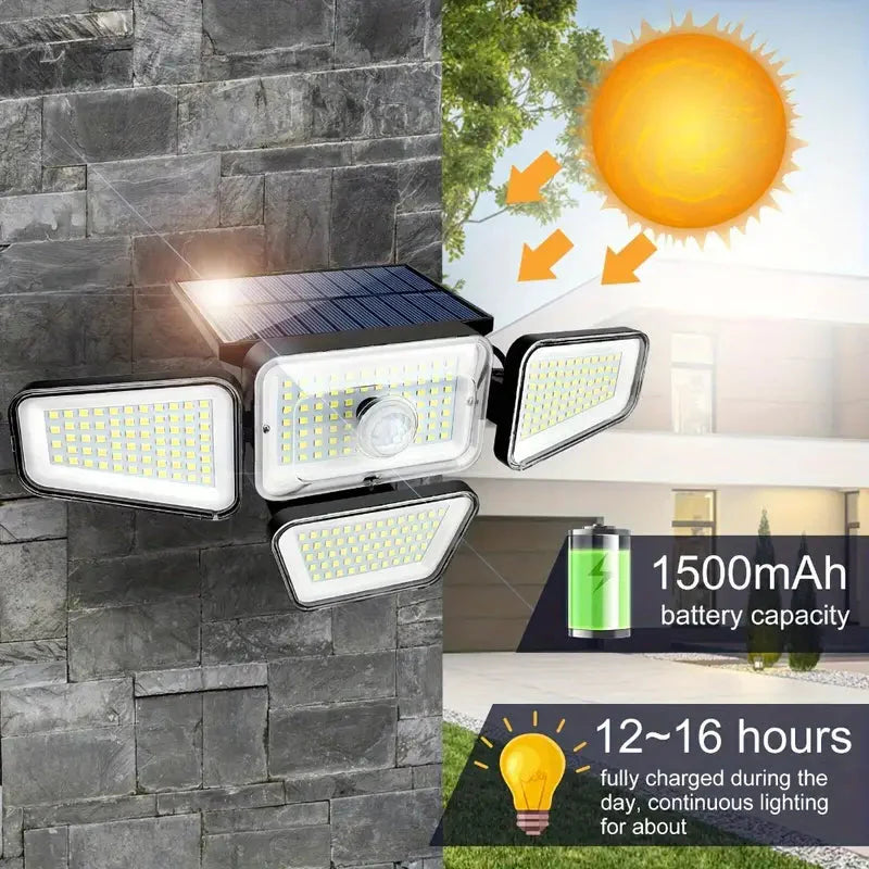 Skorter | 270 LED Wall Light with Motion Sensor - 4-Head Lamp, 3 Light Modes, Wide Angle Safety Wireless Flood Light