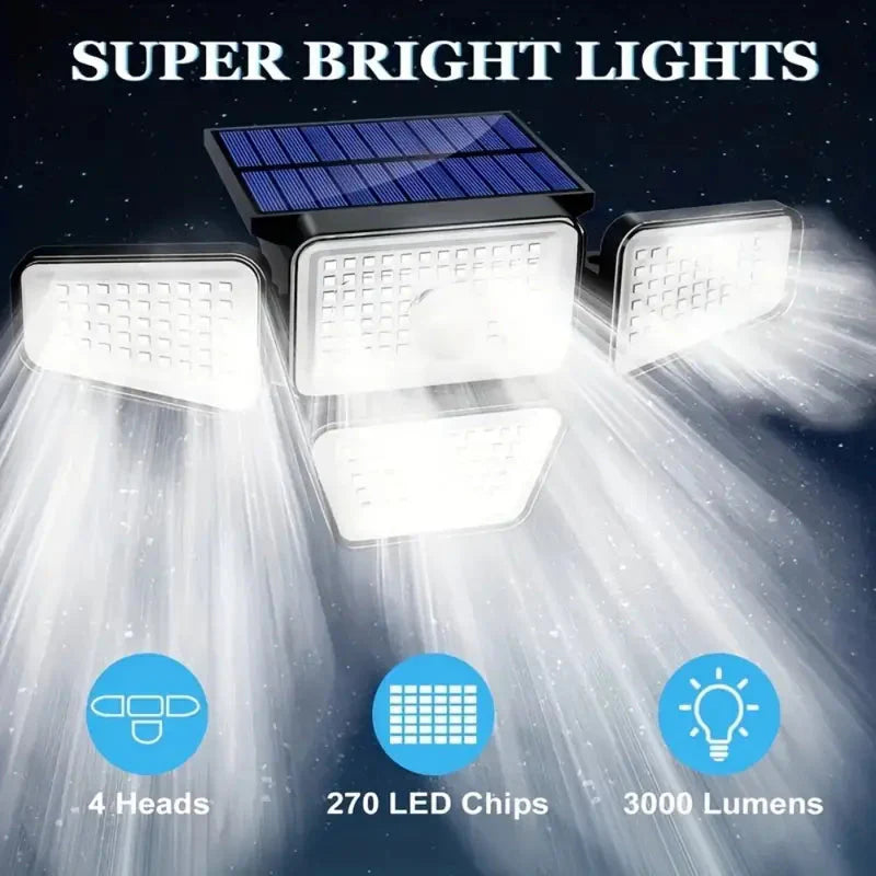 Skorter | 270 LED Wall Light with Motion Sensor - 4-Head Lamp, 3 Light Modes, Wide Angle Safety Wireless Flood Light