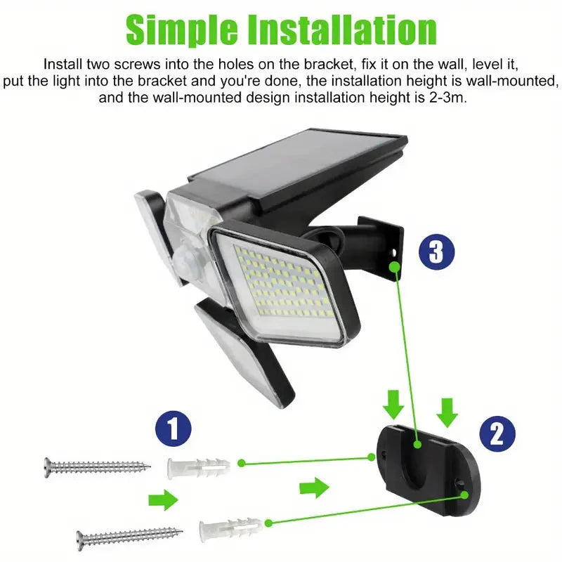 Skorter | 270 LED Wall Light with Motion Sensor - 4-Head Lamp, 3 Light Modes, Wide Angle Safety Wireless Flood Light