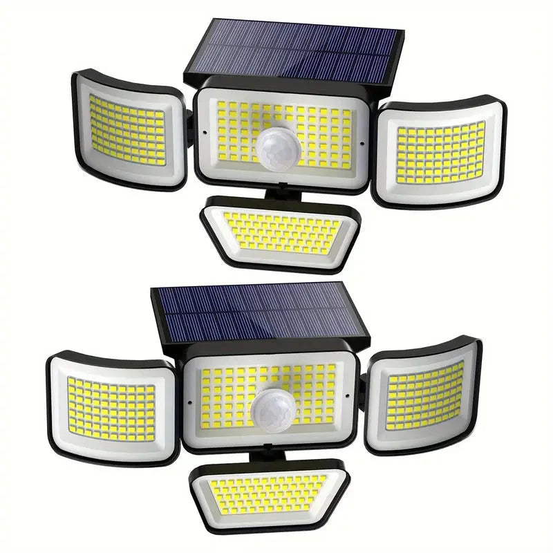 Skorter | 278LEDs 3000LM Motion Sensor 6500K Solar Powered, 4 Heads Security Floodlight, 300° Wide Angle Wall With 3 Modes