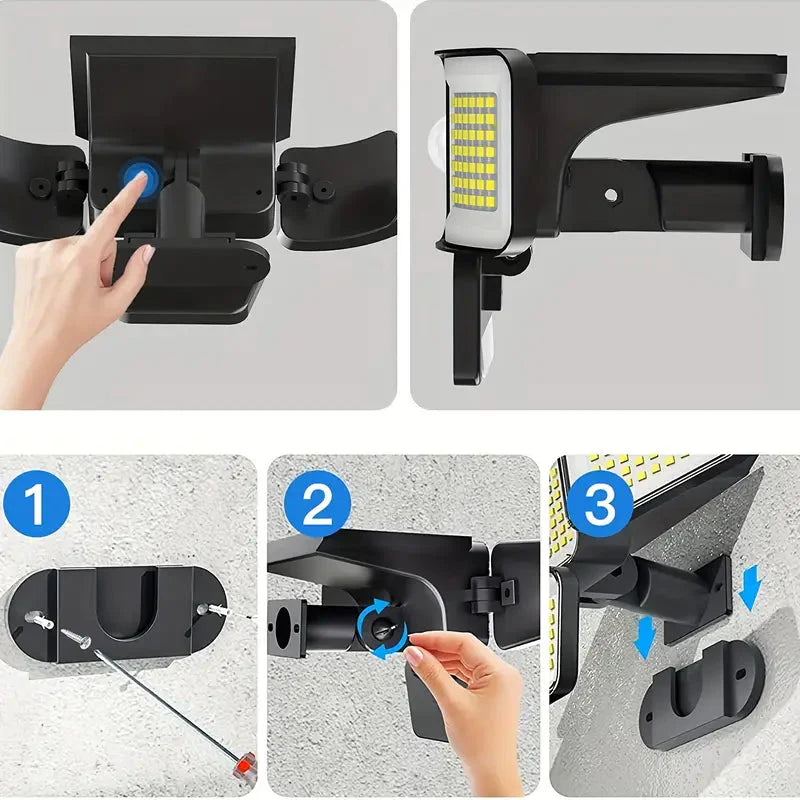 Skorter | 278LEDs 3000LM Motion Sensor 6500K Solar Powered, 4 Heads Security Floodlight, 300° Wide Angle Wall With 3 Modes