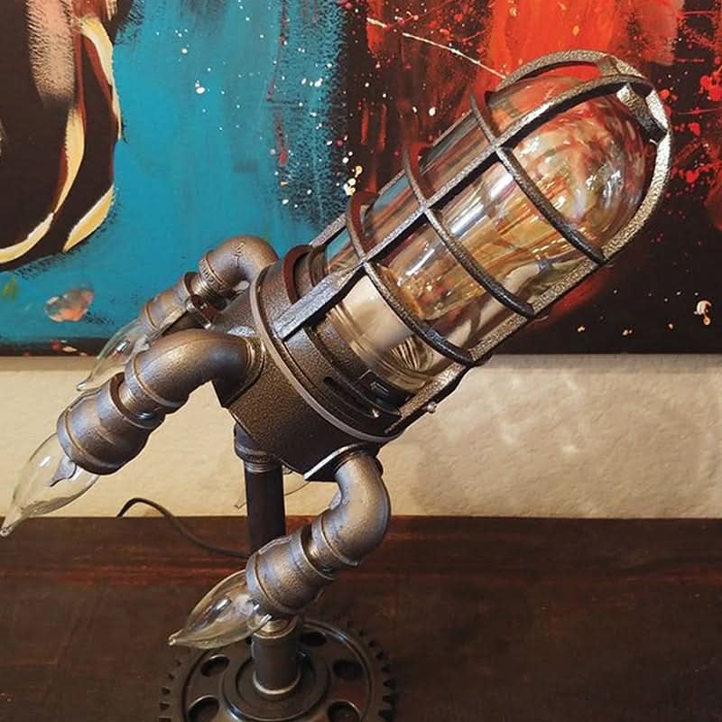 Skorter | Steampunk Rocket Table Lamp with Flame Light
