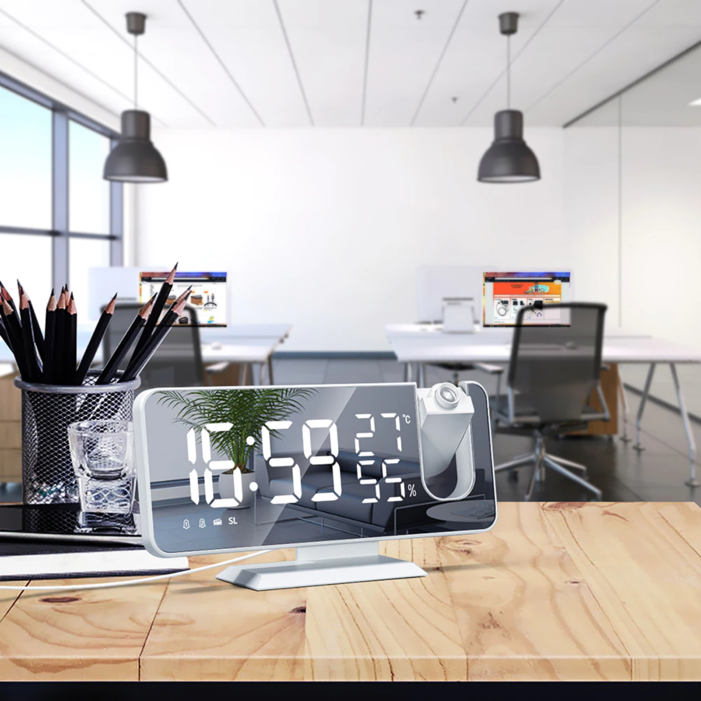Skorter | LED Projection Alarm Clock with Radio USB Charger Display