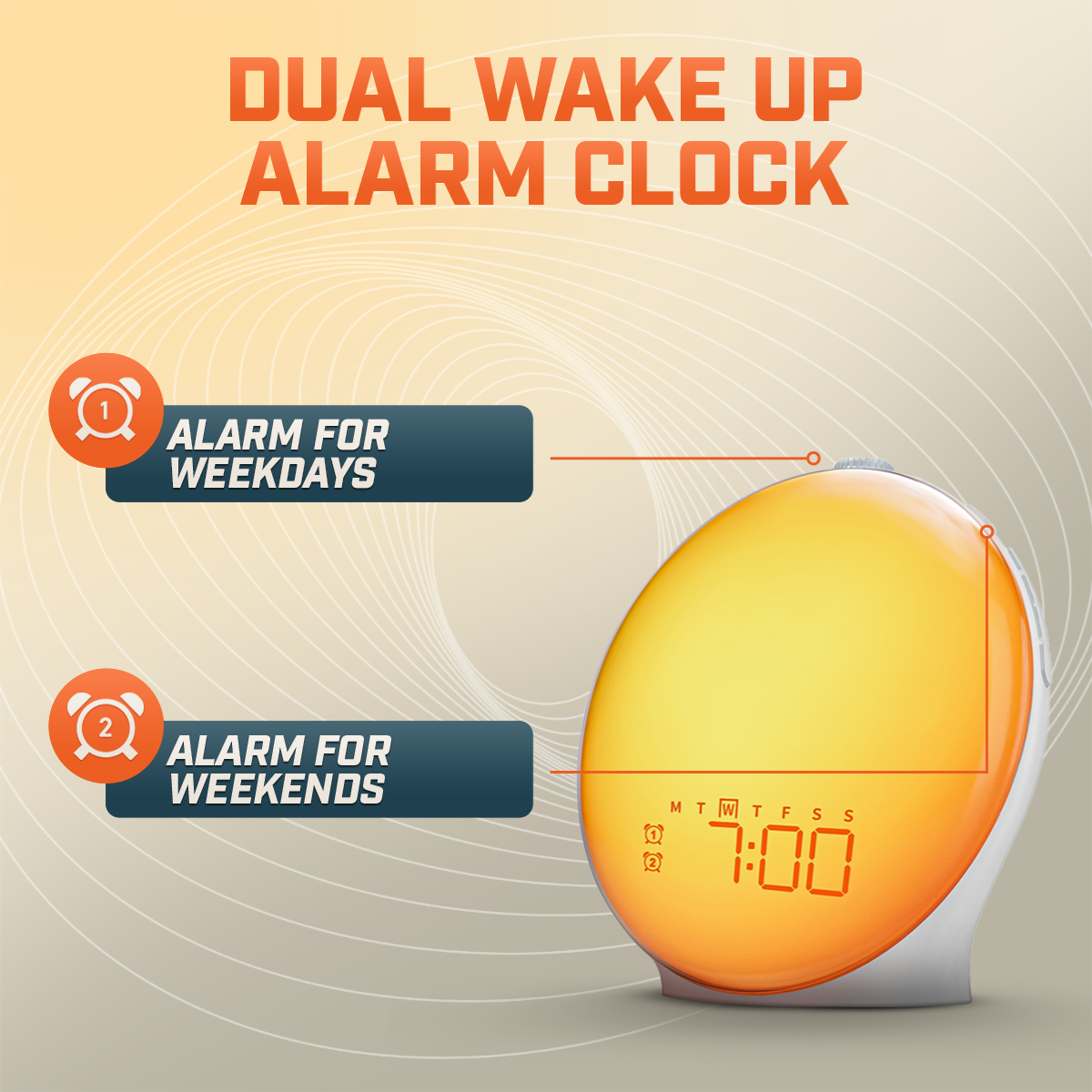 Skorter | Wake-Up Sun Lamp Alarm Clock | Gradual Sunrise Glow & Customizable Sounds for Gentle Mornings