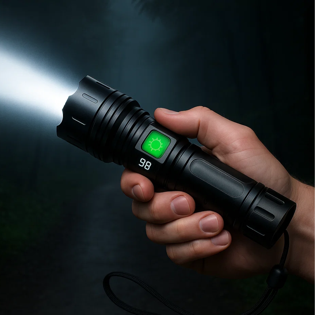 Skorter | 100,000 Lumen Rechargeable LED Flashlight | Waterproof, Impact-Resistant & Ideal for Hiking, Emergencies & Power Outages