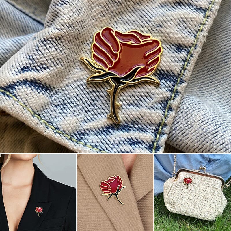 Skorter | And Crystal Brooch With Red Rose