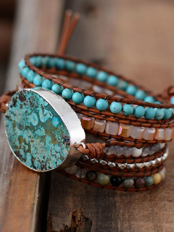 Skorter | Bohemian Handmade Natural Stone Leather Cord 5 Layers Bracelet