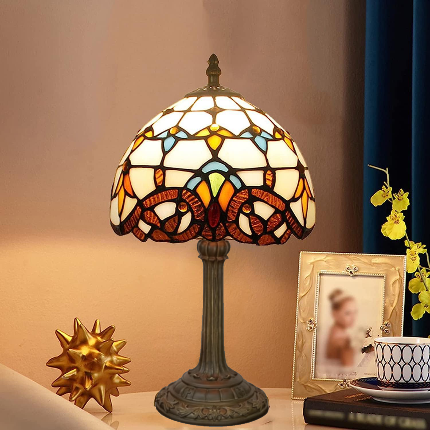 Skorter | VerreMystique Tiffany Lamp – Timeless Stained Glass Table Lamp for Warm Ambient Lighting
