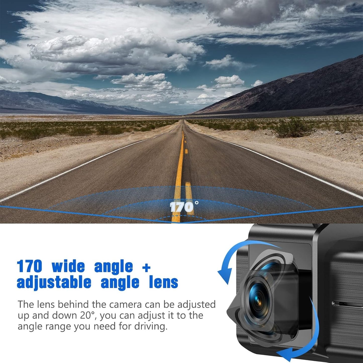 Skørter | 2K Front Dash Cam with built-in WiFi - QHD 1440P with super night vision, G-sensor, 24 hours parking, 170° wide angle, loop recording