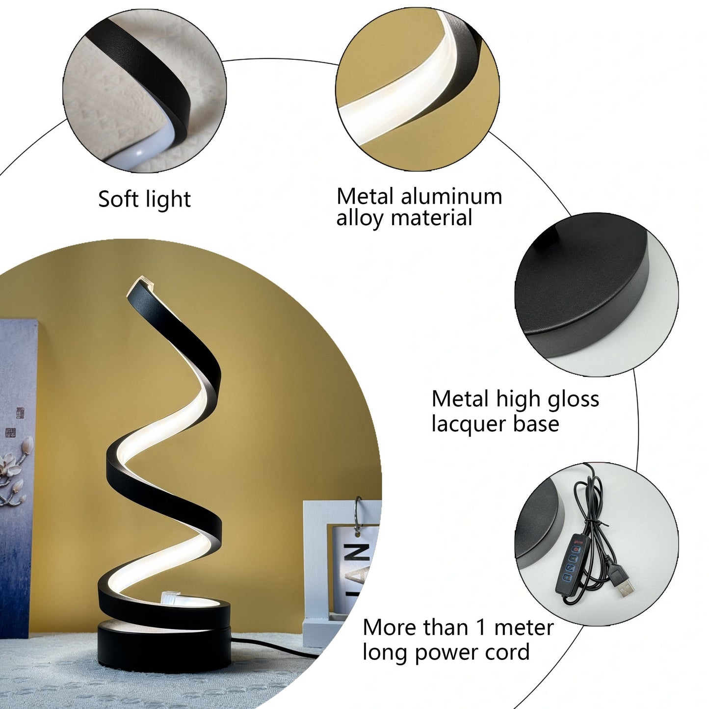 Skorter | Modern Spiral Table Lamp – Creative LED Desk Lamp with Gentle Warm Light, Perfect for Bedroom, Living Room, and Study Decor