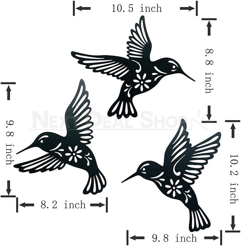 Skorter | 3 Pcs - Metal Hummingbird Wall Decor
