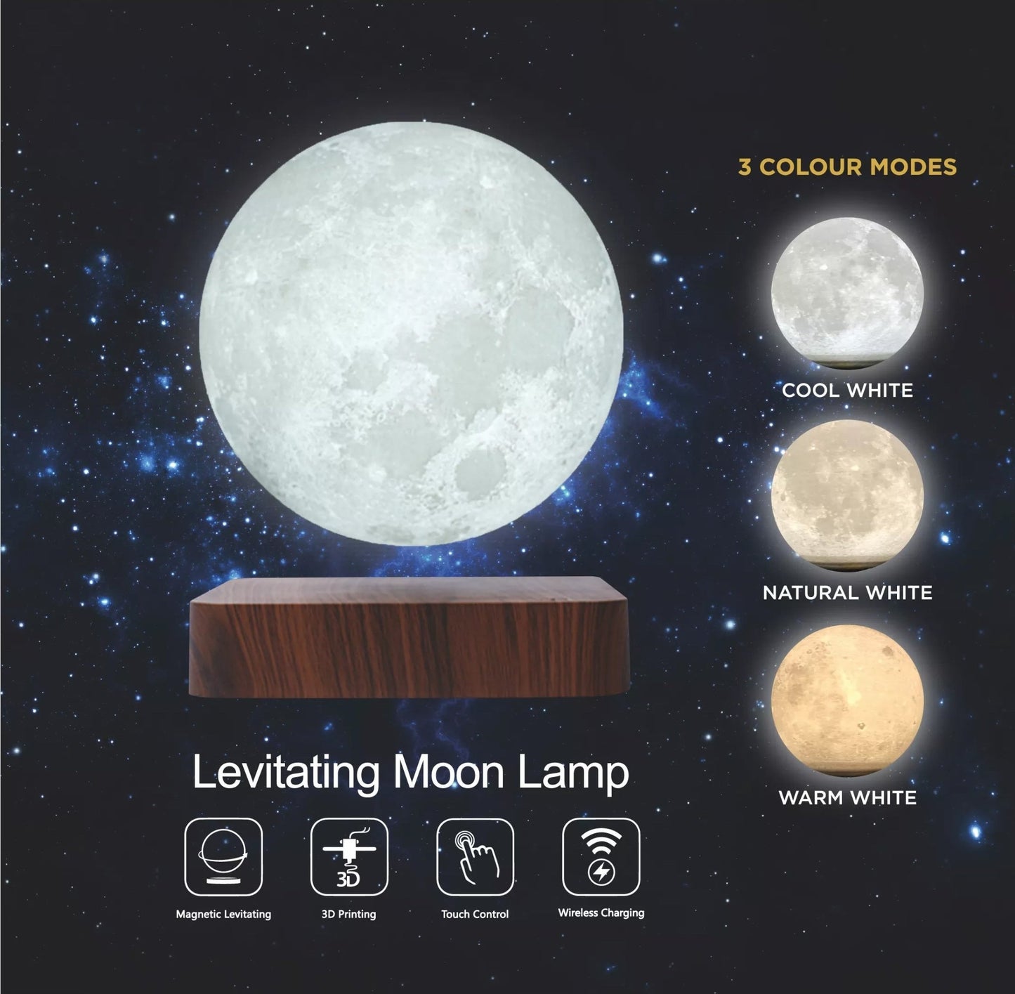 3 Color Rotating Levitating Moon Lamp - SKØRTER